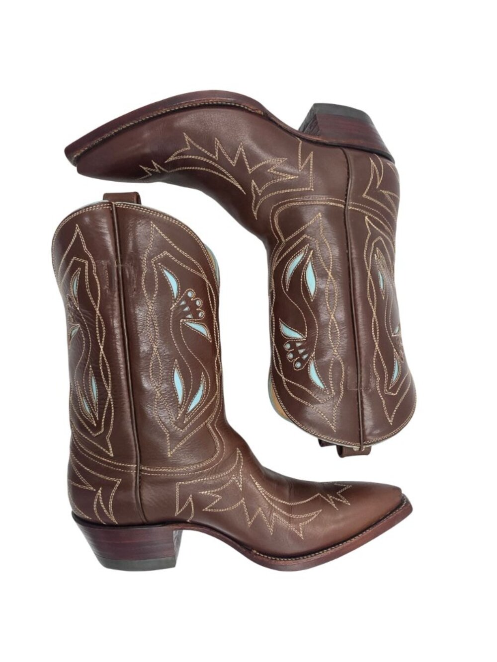 Rocketbuster Boots Women 7.5 Brown Blue Short Leather Cowgirl Western TexasUSA - Picture 8 of 16